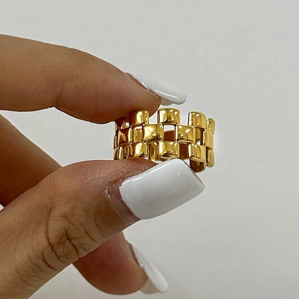 KIKA Fashion Square Hollow Two tone Ring Stainless Steel 316L