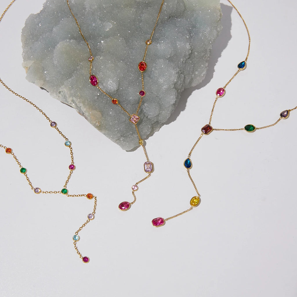 Kika Multicolor Geometric Zircon Y Shape Chain Necklace PVD Plated Stainless Steel