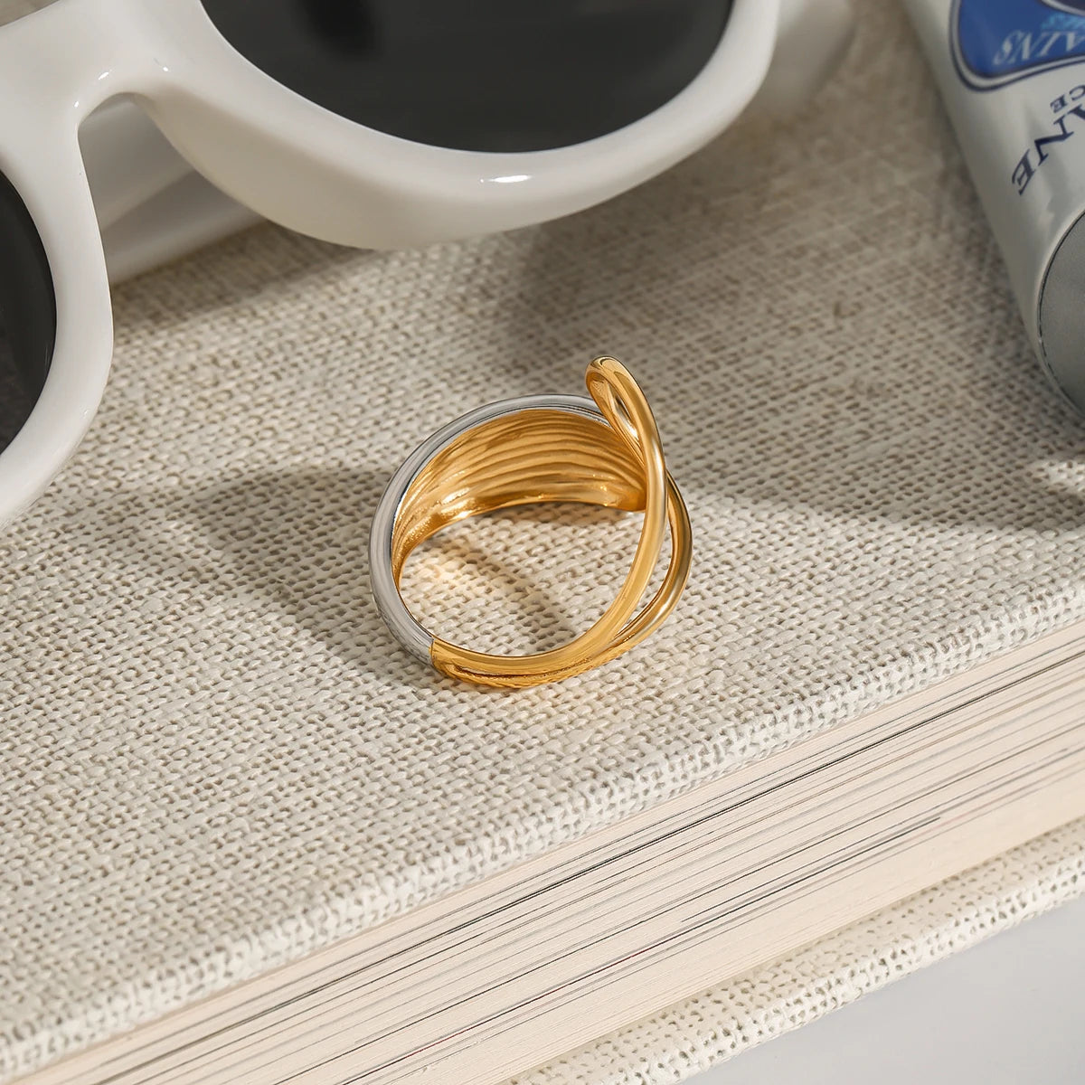 KIKA Minimalist Gold Silver Color Splicing Waterdrop Geometric Ring Stainles Steel 316L