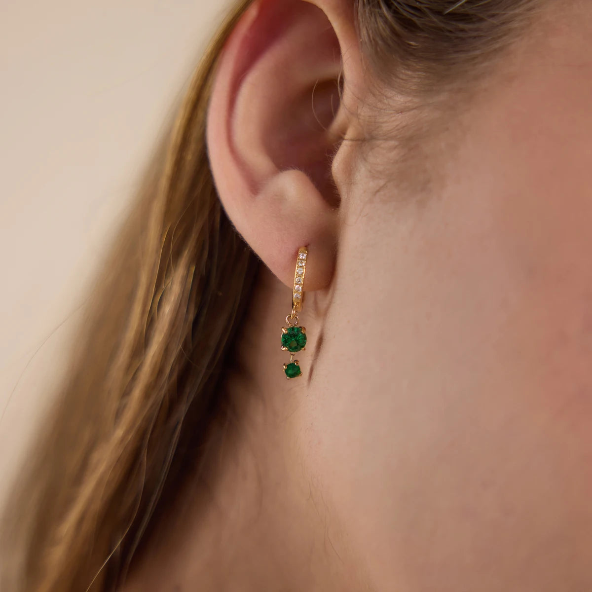 KIKA Green Glass White Zircon Drop Earrings PVD Gold Plated Stainless Steel 316L