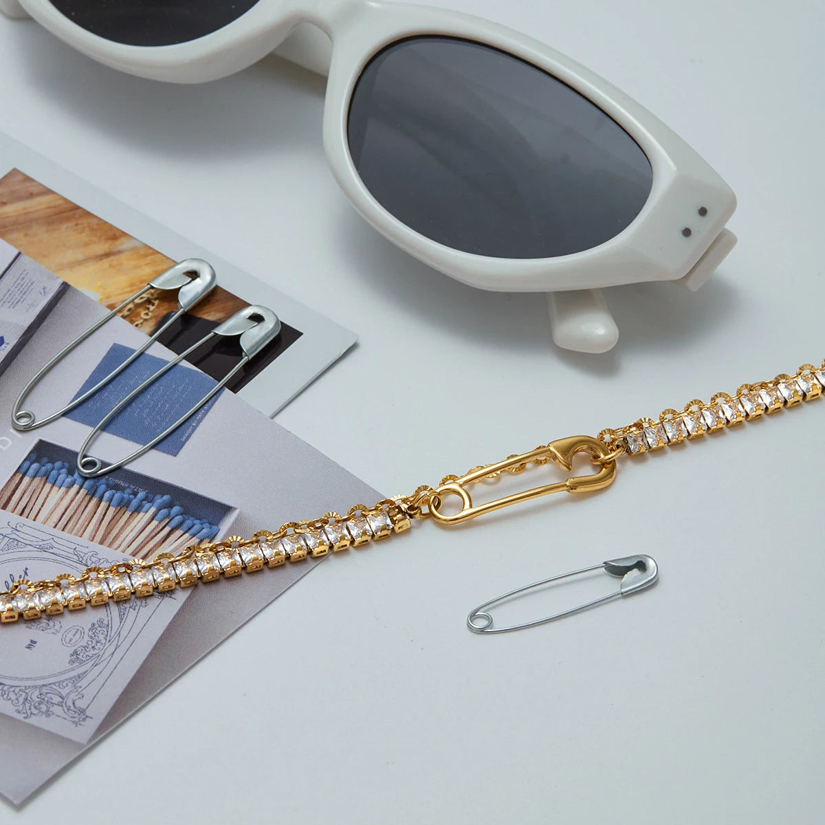 KIKA Simple Classic Square White Zircon Bracelet Paper Clip Double layer Bracelet Stainless Steel Chain Women's Jewelry Party