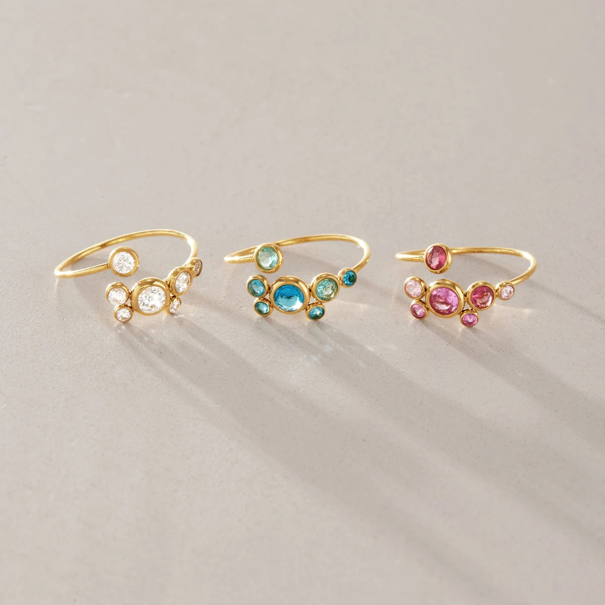 KIKA Multicolor Round Zircon Open Rings 18K Gold PVD Plated Stainless Steel 316L