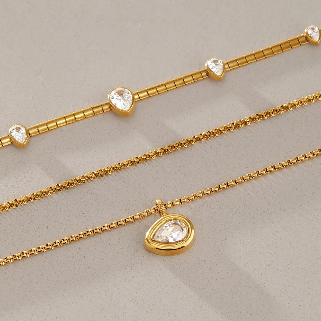 Kika Water Drop Zircon Pendant Necklace 18K Gold PVD Plated Stainless Steel 316L