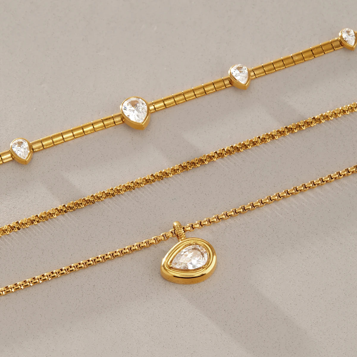 Kika Water Drop Zircon Pendant Necklace 18K Gold PVD Plated Stainless Steel 316L