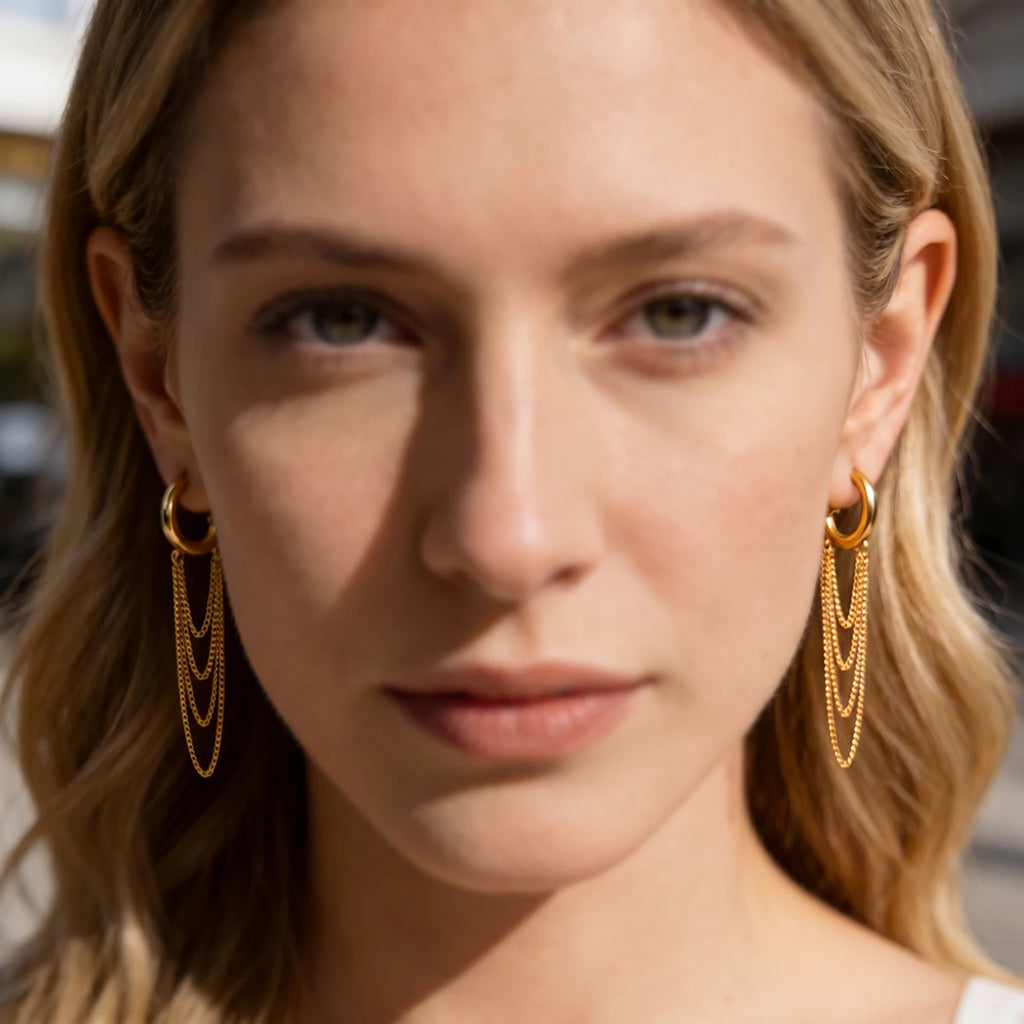 Kika Classic Long Chains Tassel C Shape Stud Earrings