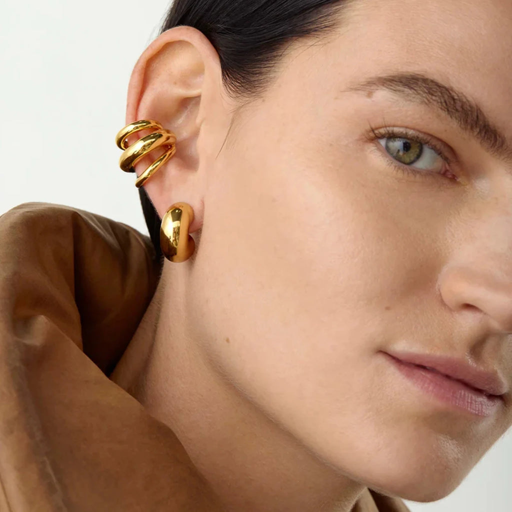 KIKA 18K Gold Color Stainless Steel 316L Three-layer Ear Clip Waterproof Metal Unique Fashion Trendy