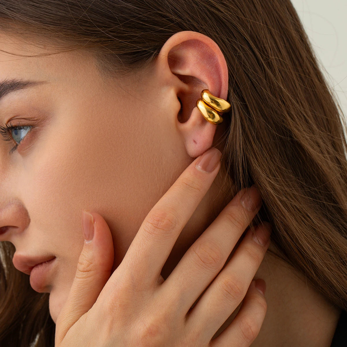 KIKA Stainless Steel 316L Punk Hip Hop Ear Clip Round Geometric Hoop Earrings Retro Gold Party Personalized