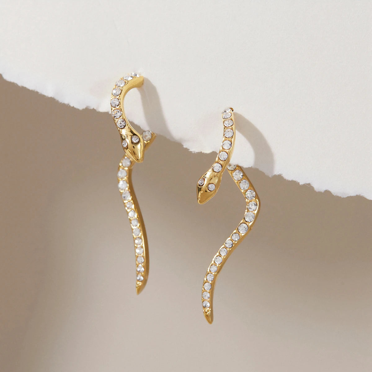Kika Classic Crystal Snake Stud Earrings 18K Gold Plated Stainless Steel 316L