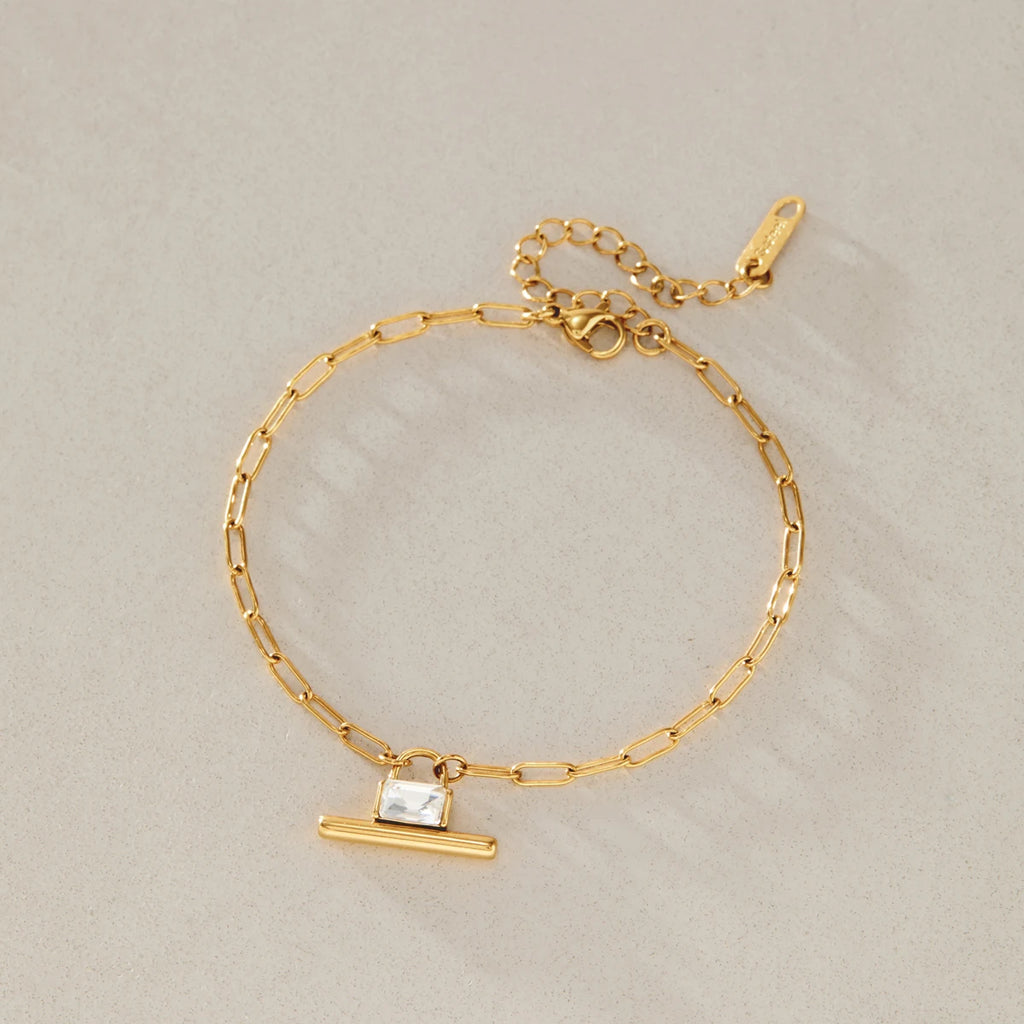 KIKA Classic Zircon T Bar Charm Bracelet For Women Minimalist 18K Gold PVD Plated Stainless Steel Bracelet Fashion Jewelry
