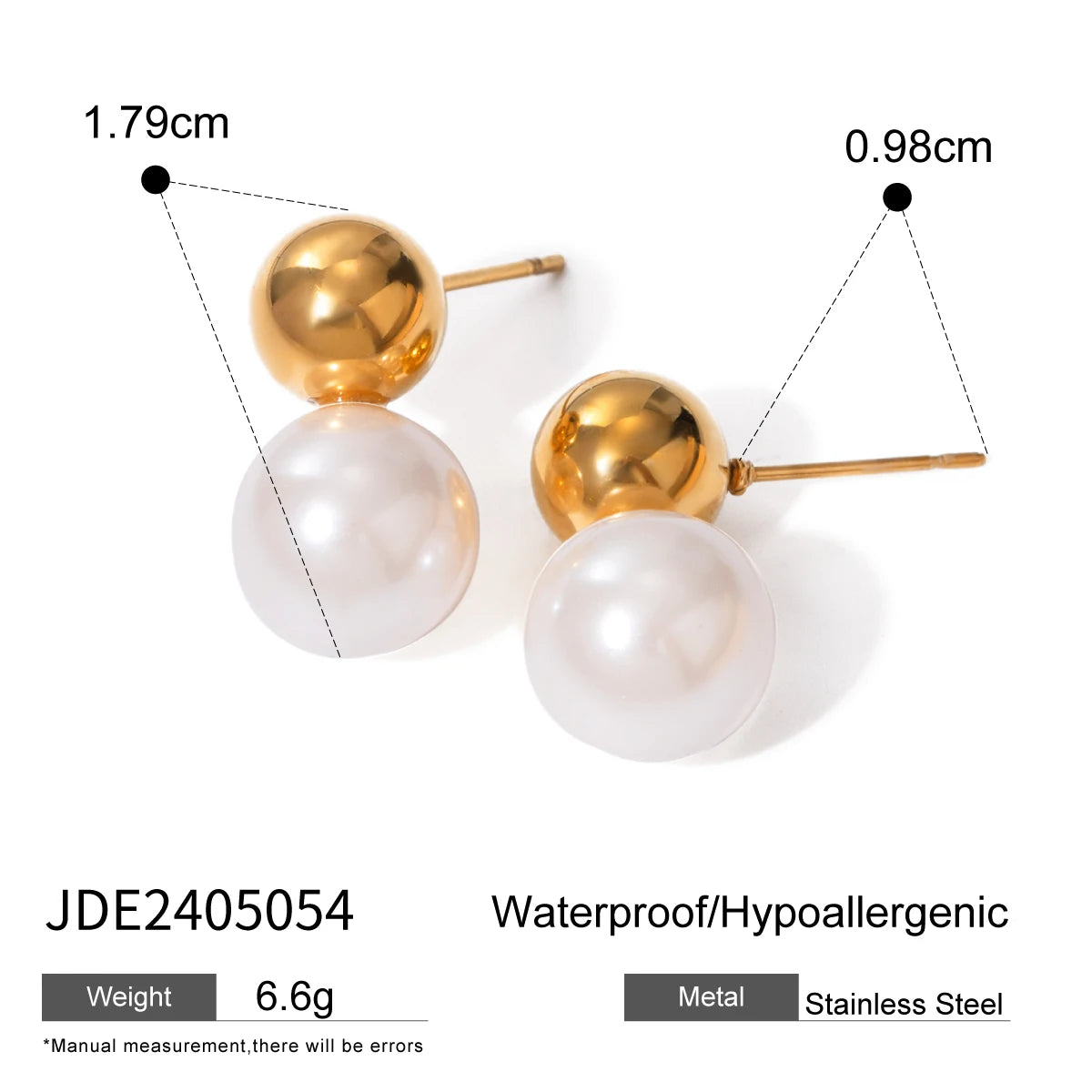 KIKA High Quality Imitation Pearls Drop Stainless Steel 316L Golden