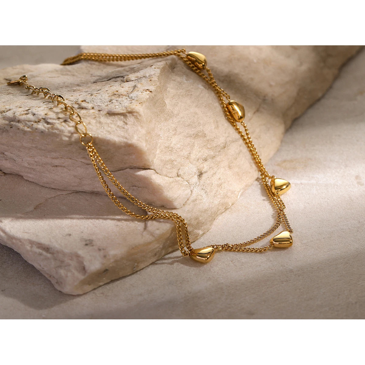 KIKA Chic Stainless Steel 316L Love Double Layer Anklet 18K Gold PVD Plated Waterproof Metal