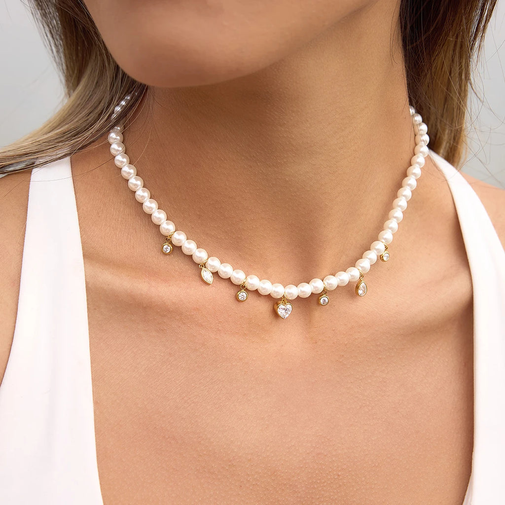 Delicate Heart Waterdrop Zircons Pendant With Imitation Pearls