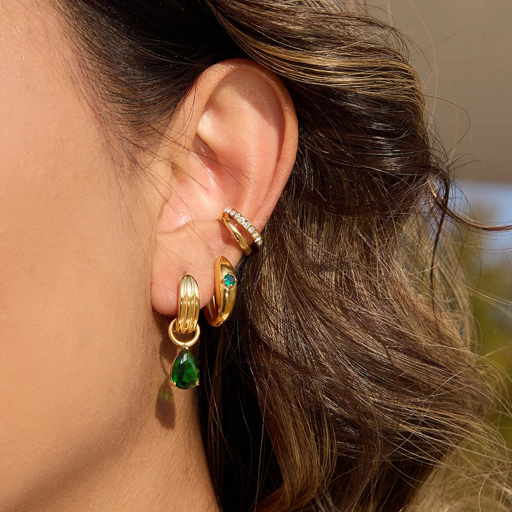 Kika Vintage Geometry Green Zircon Stacked Earrings