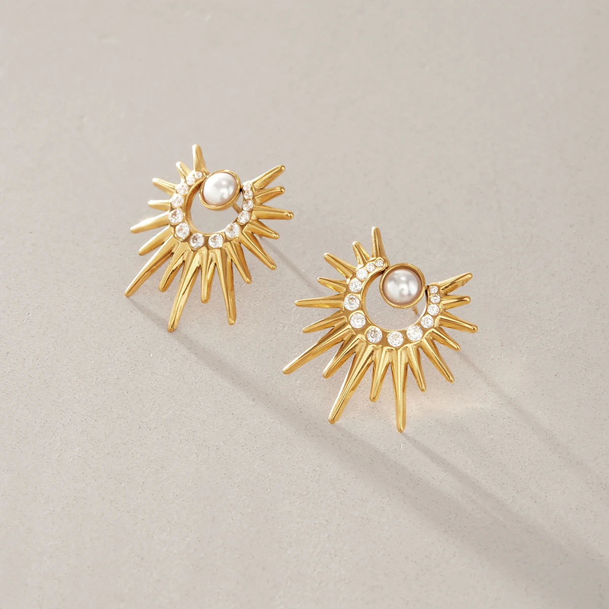 Kika Zircon Acrylic Pearl Sun Stud Earrings 18K Gold Plated Stainless Steel 316L