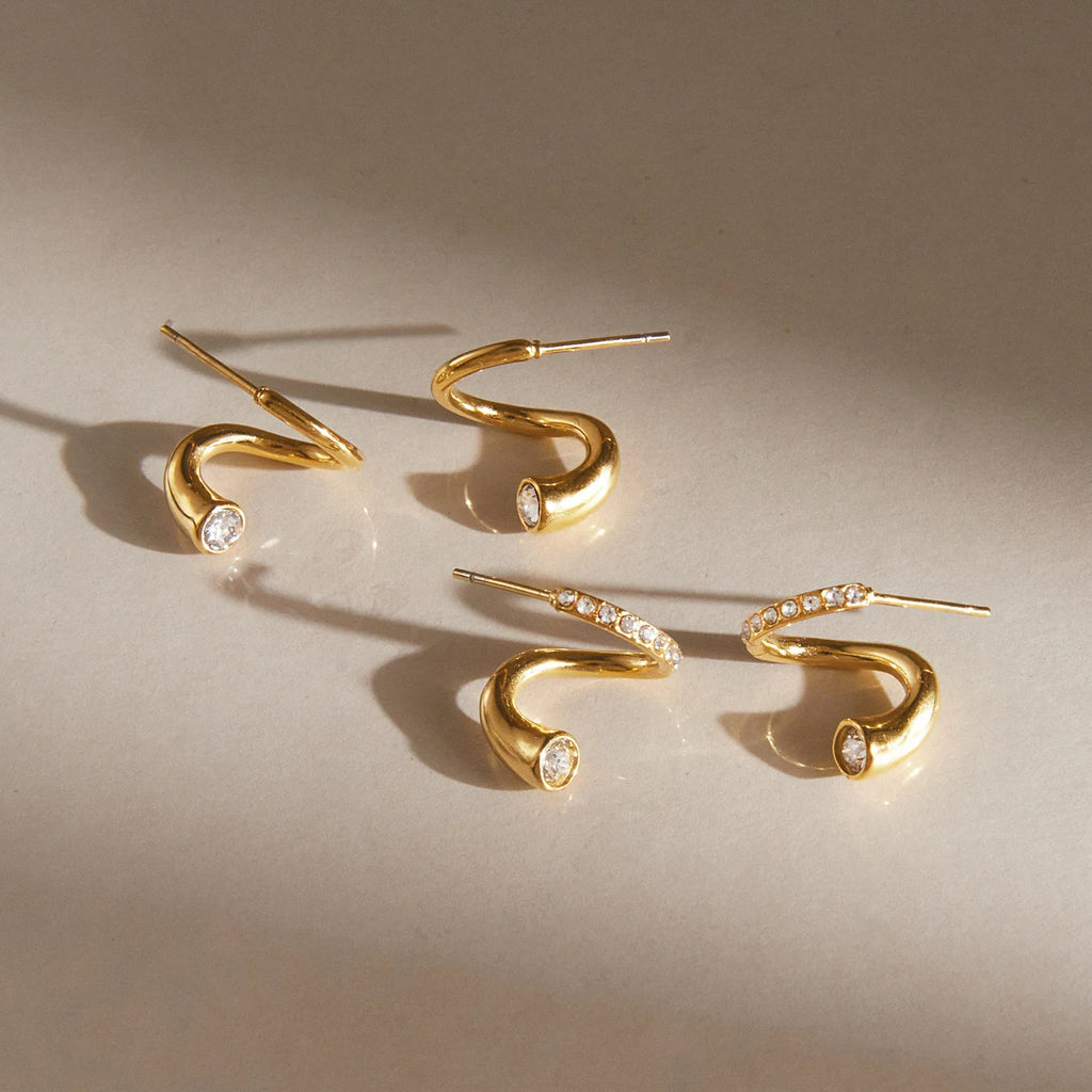 Kika  Geometric Wave Shape Stud Earrings Minimalist 18K Gold PVD Plated Stainless Steel 316L