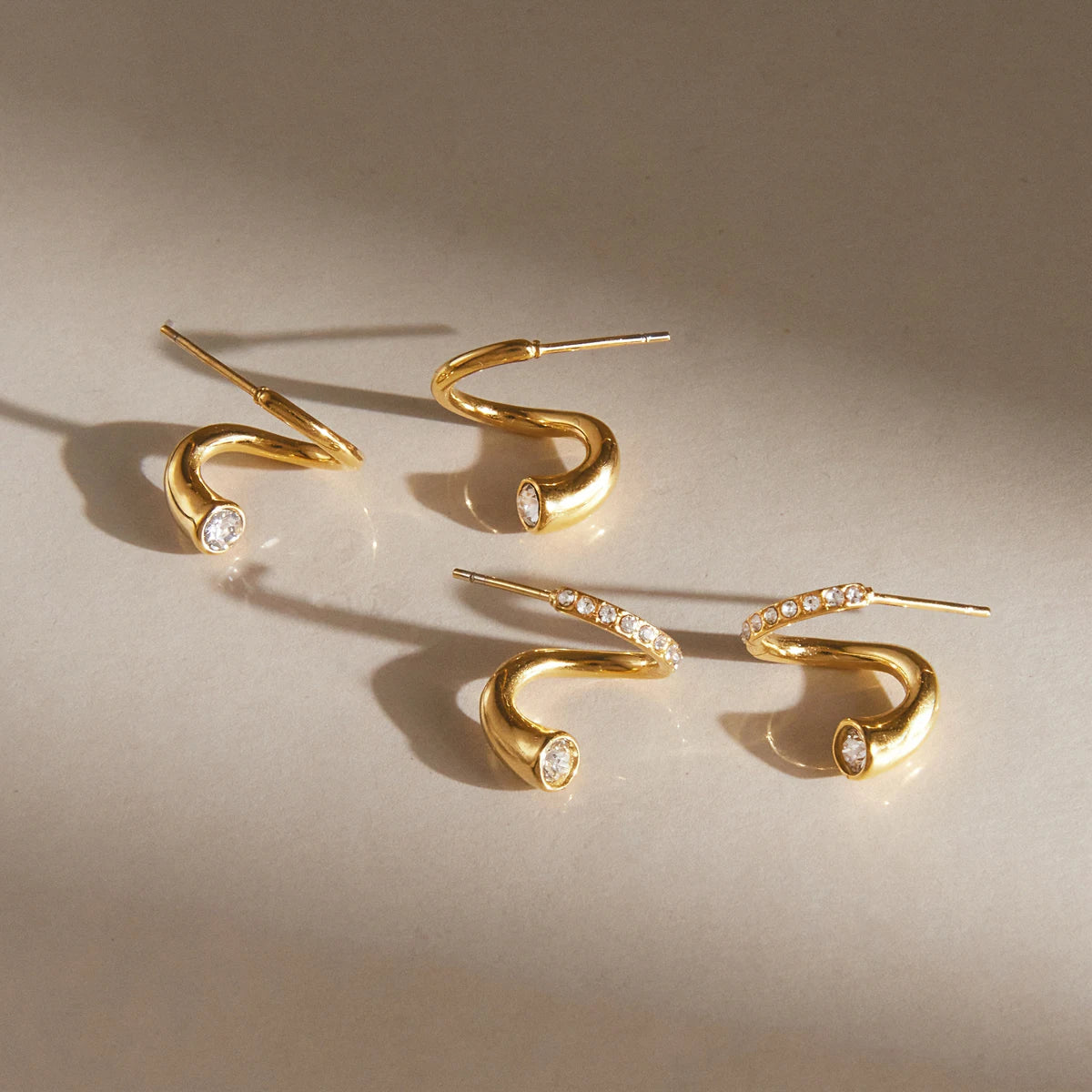Kika  Geometric Wave Shape Stud Earrings Minimalist 18K Gold PVD Plated Stainless Steel 316L
