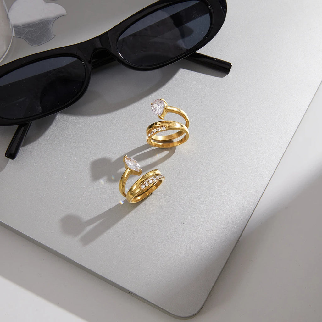 Kika Delicate Three-Layer Linear White Rhinestone Ring