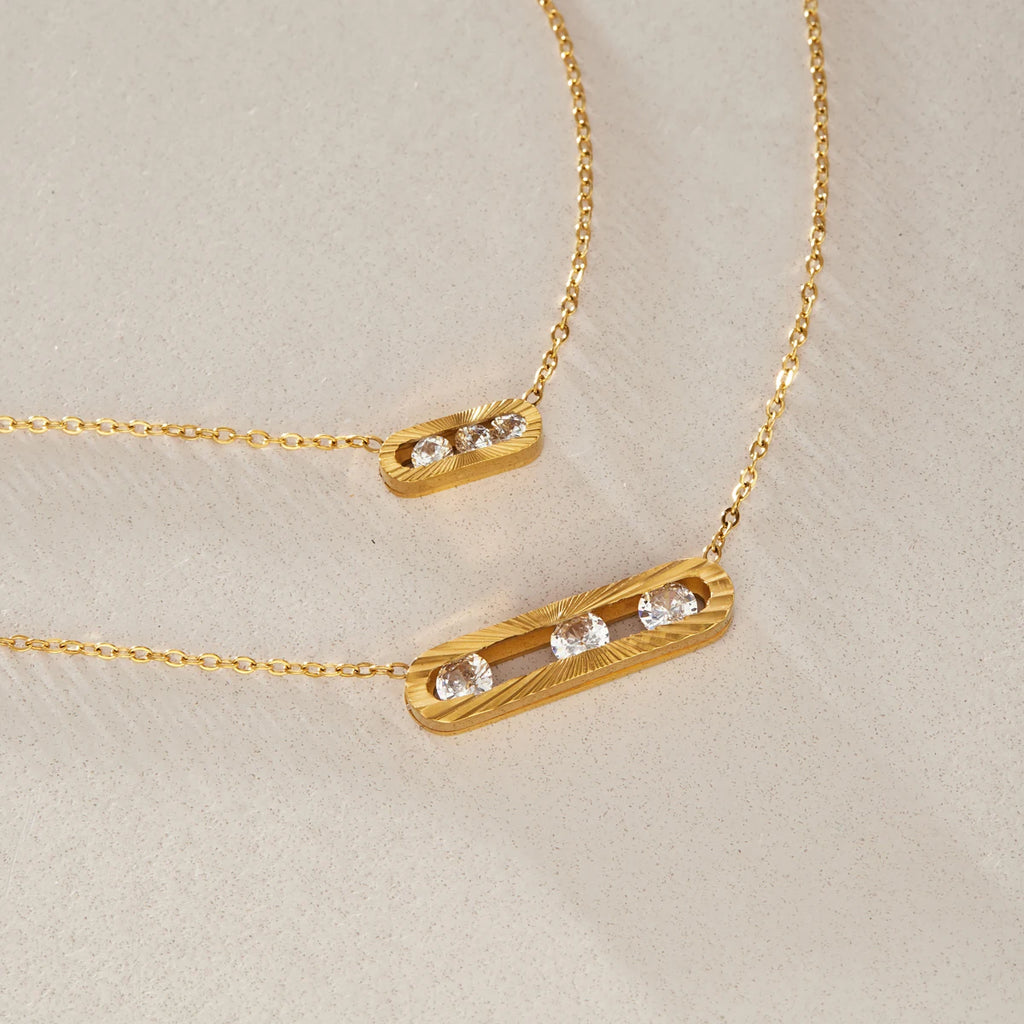 Kika Slideable Zircon Pendant Necklace Minimalist 18K Gold PVD Plated Stainless Steel 316L