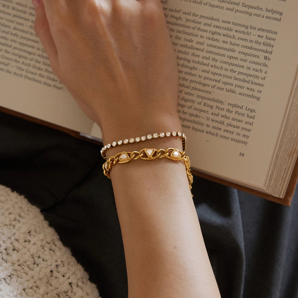 KIKA Classic Triangle Zircon Chunky Chain Bracelet 18K Gold PVD Plated Stainless Steel 316L