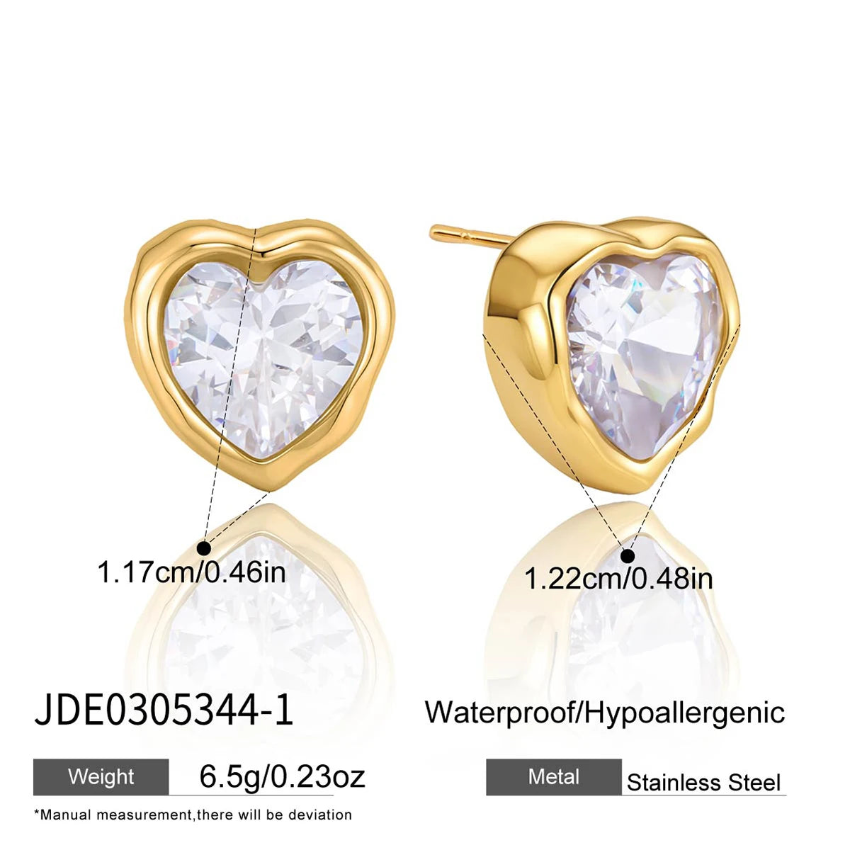 Kika Classic Geometric Cubic Zirconia Stud Earrings 18K Gold Plated Stainless Steel 316L