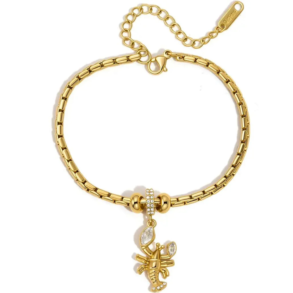 Kika Delicate Crab Starfish Lobster White Rhinestone Ring Bracelet