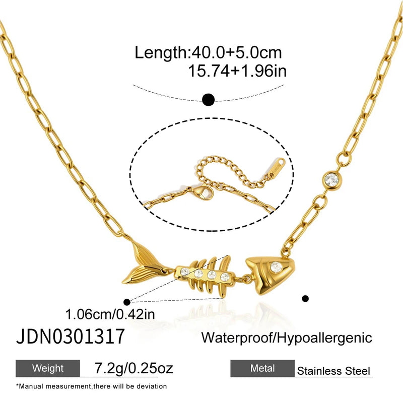 Kika Delicate White Zircon Fish Bone Pendant Necklace