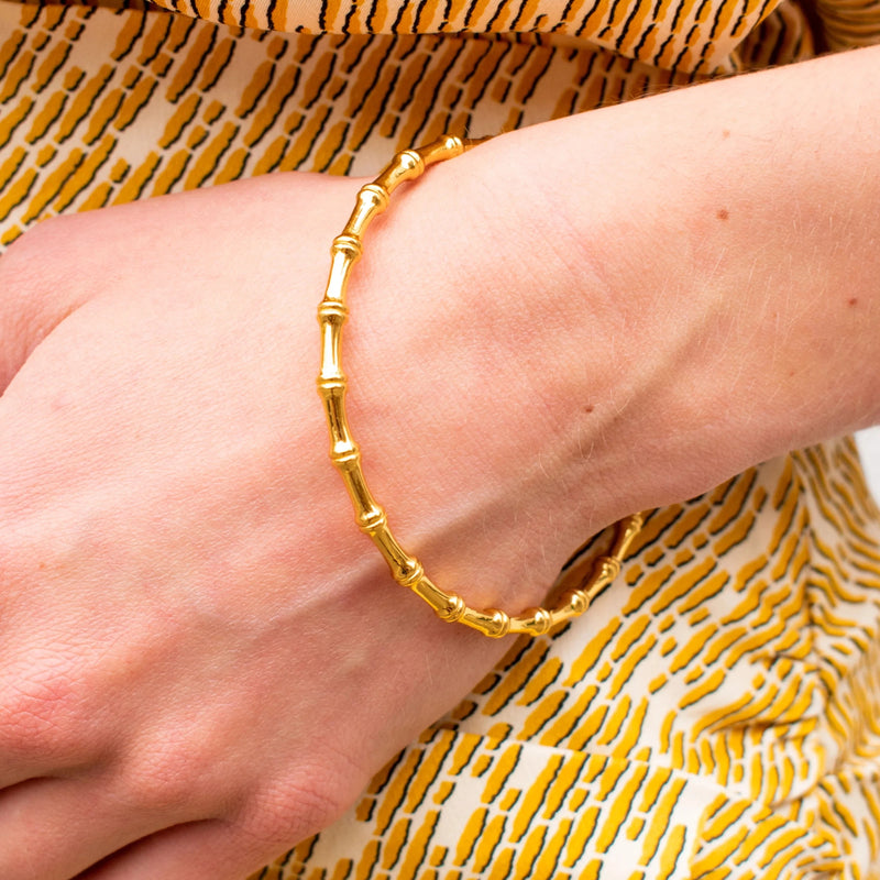 KIKA Minimalist 18k Gold Plated Stainless Steel Bracelets Jewelry Waterproof Bamboo Bangles Gift for Her Jewelry