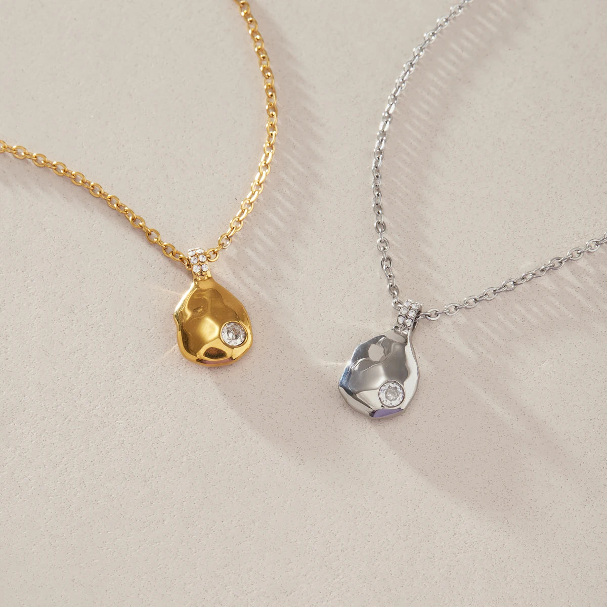 KIKA Glass Stone Crystal Geometric Pendant Necklace 18K Gold Plated Stainless Steel Necklace 316L