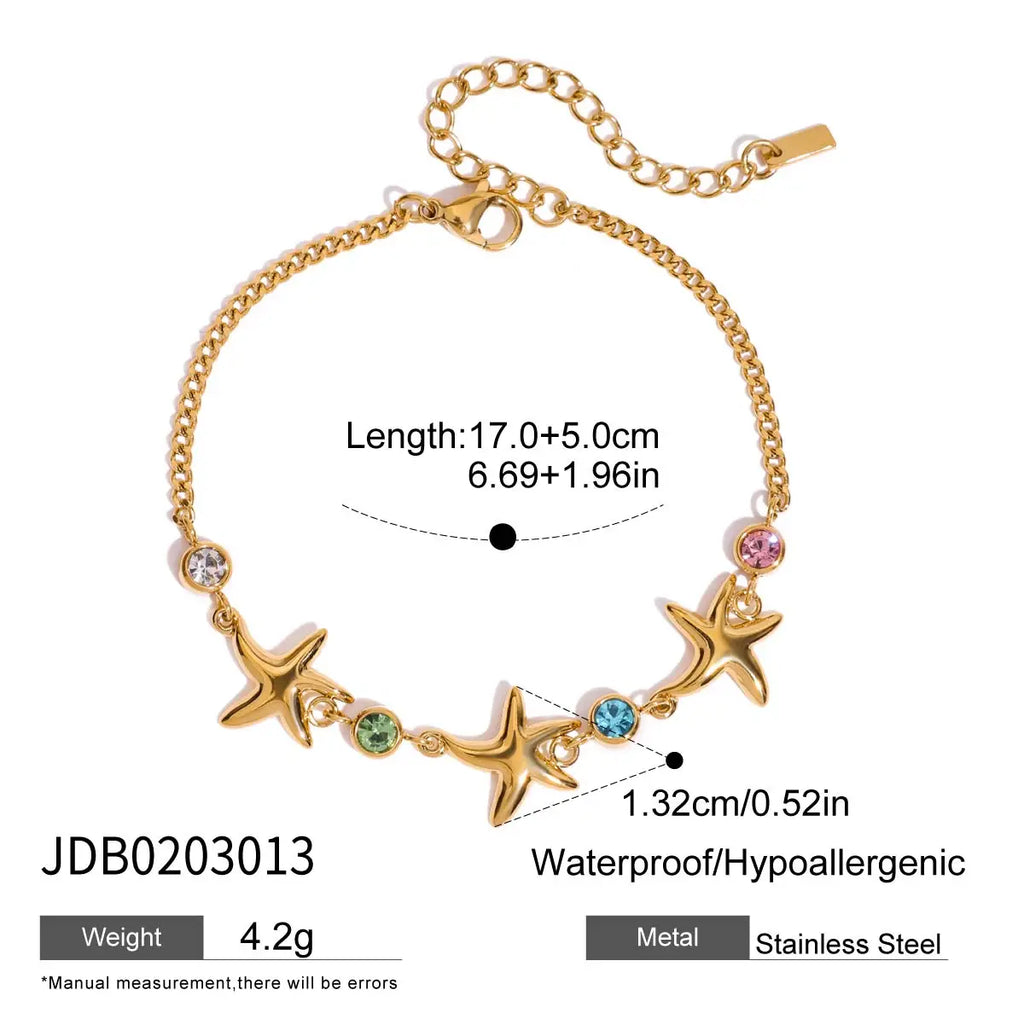 Kika Ocean Vacation Style Colorful Zircon Starfish Bracelet