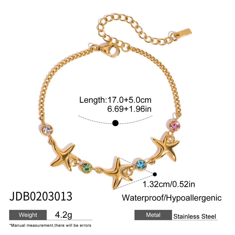 Kika Ocean Vacation Style Colorful Zircon Starfish Bracelet