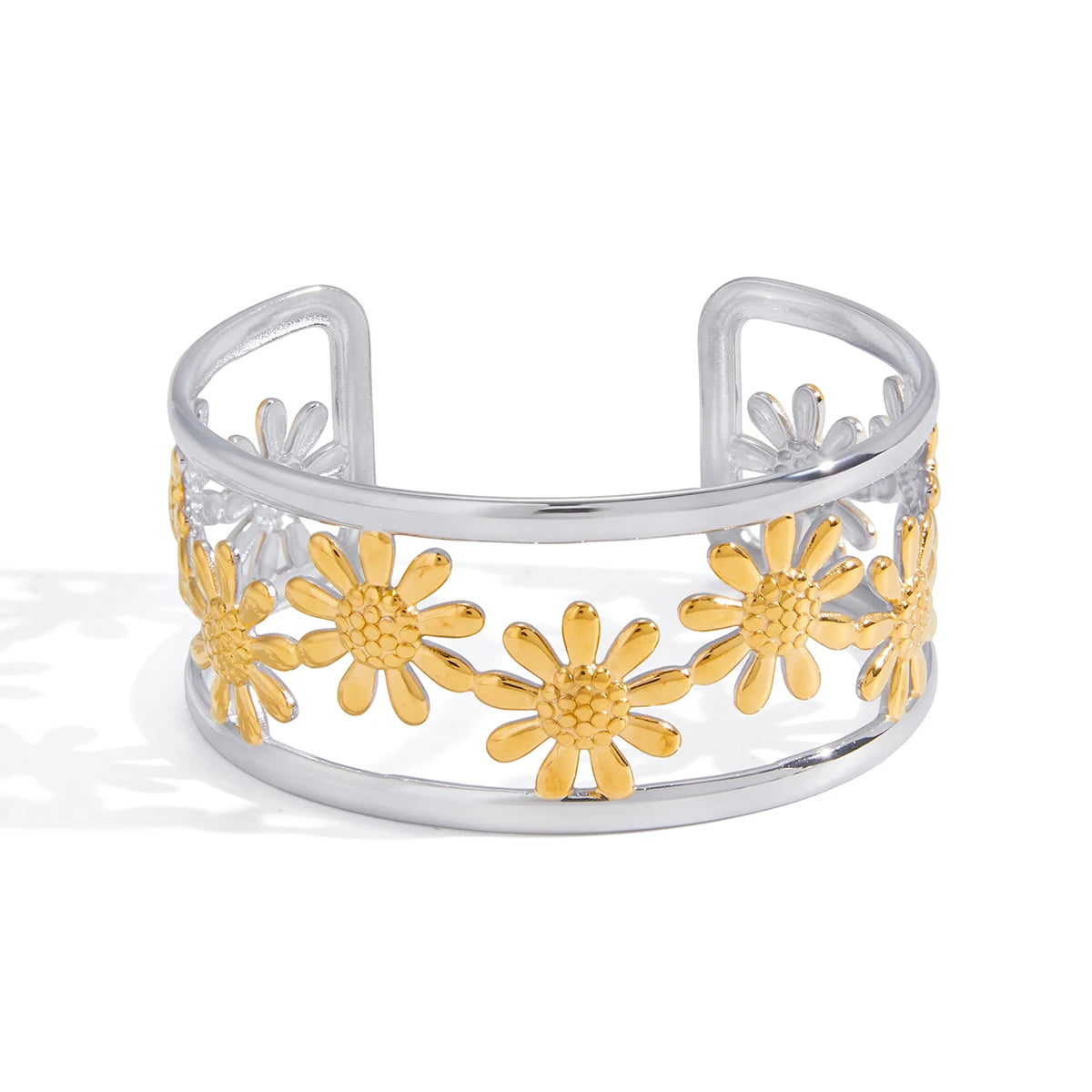 KIKA Classic Color-Blocked Hollowed-Out Daisy Flower Opening Bracelet For Women 18K PVD Plated Stainless Steel Bracelets Gifts