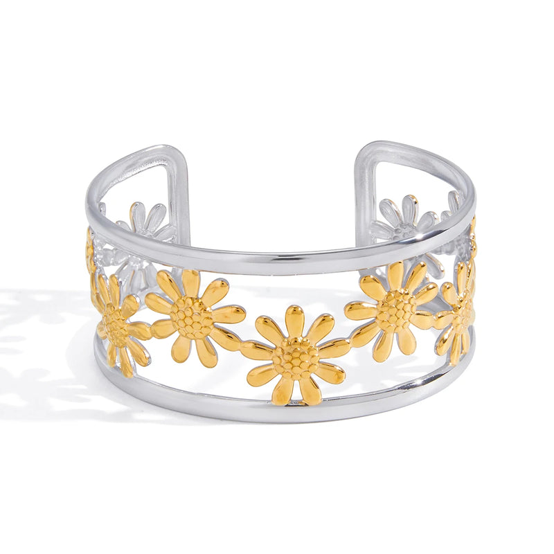 KIKA Classic Color-Blocked Hollowed-Out Daisy Flower Opening Bracelet For Women 18K PVD Plated Stainless Steel Bracelets Gifts