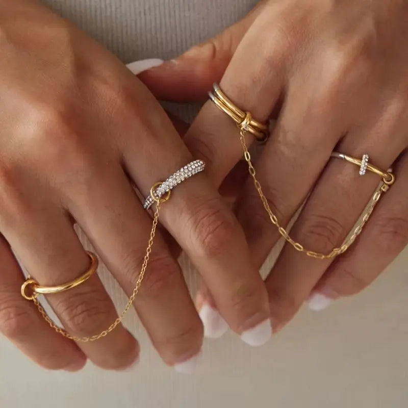 KIKA Delicate Crystal Rings For Women Minimalist 18K Gold PVD Plated Stainless Steel Tassel Rings Fashion Jewelry Gift