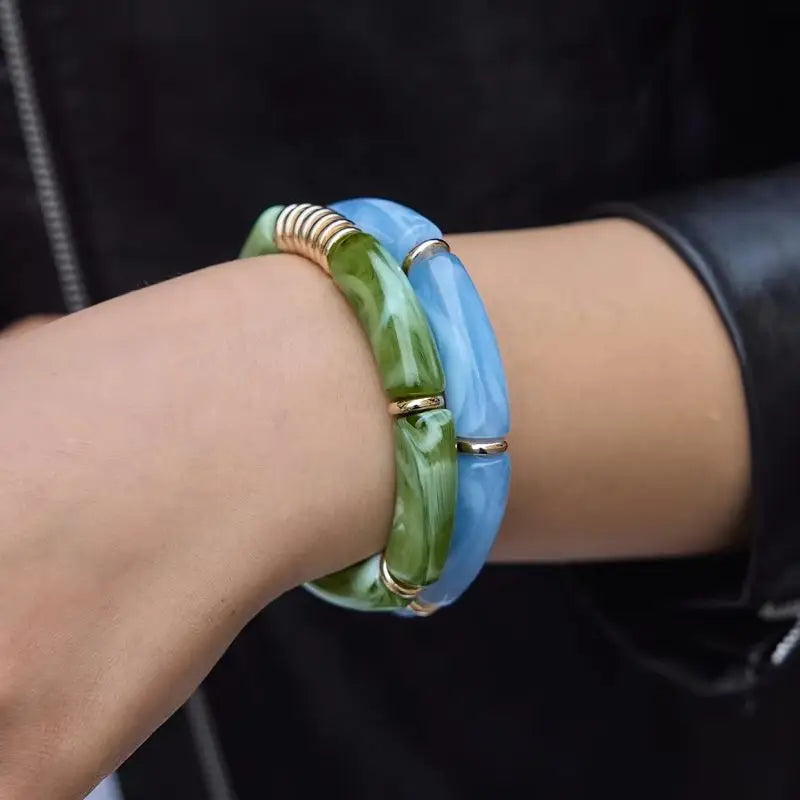 KIKA Gradient Resin Bangle Set PVD Plated Stainless Steel 316L Hypoallergenic Waterproof Bracelets