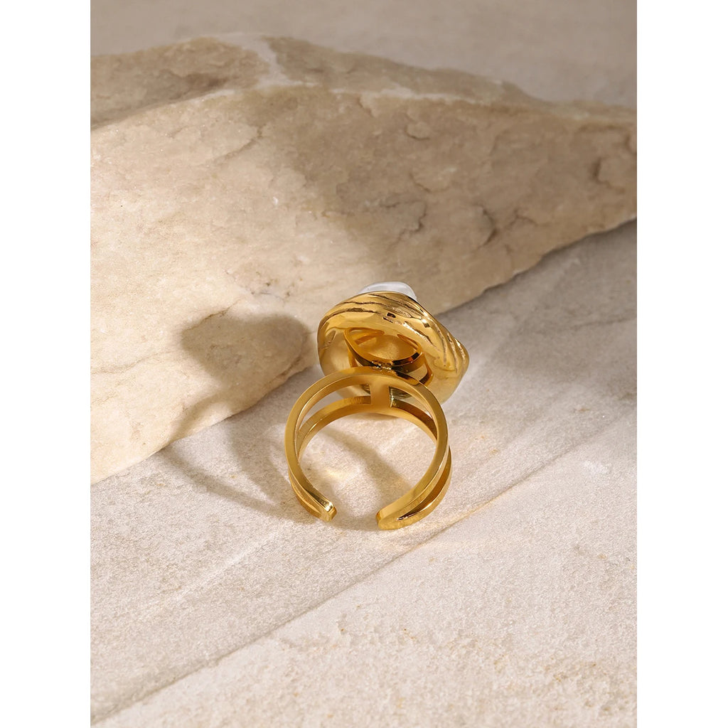 KIKA Fashion Imitation Pearl Stainless Steel 316L Gold Color Ring for Women Engagement Party Gift Temperament