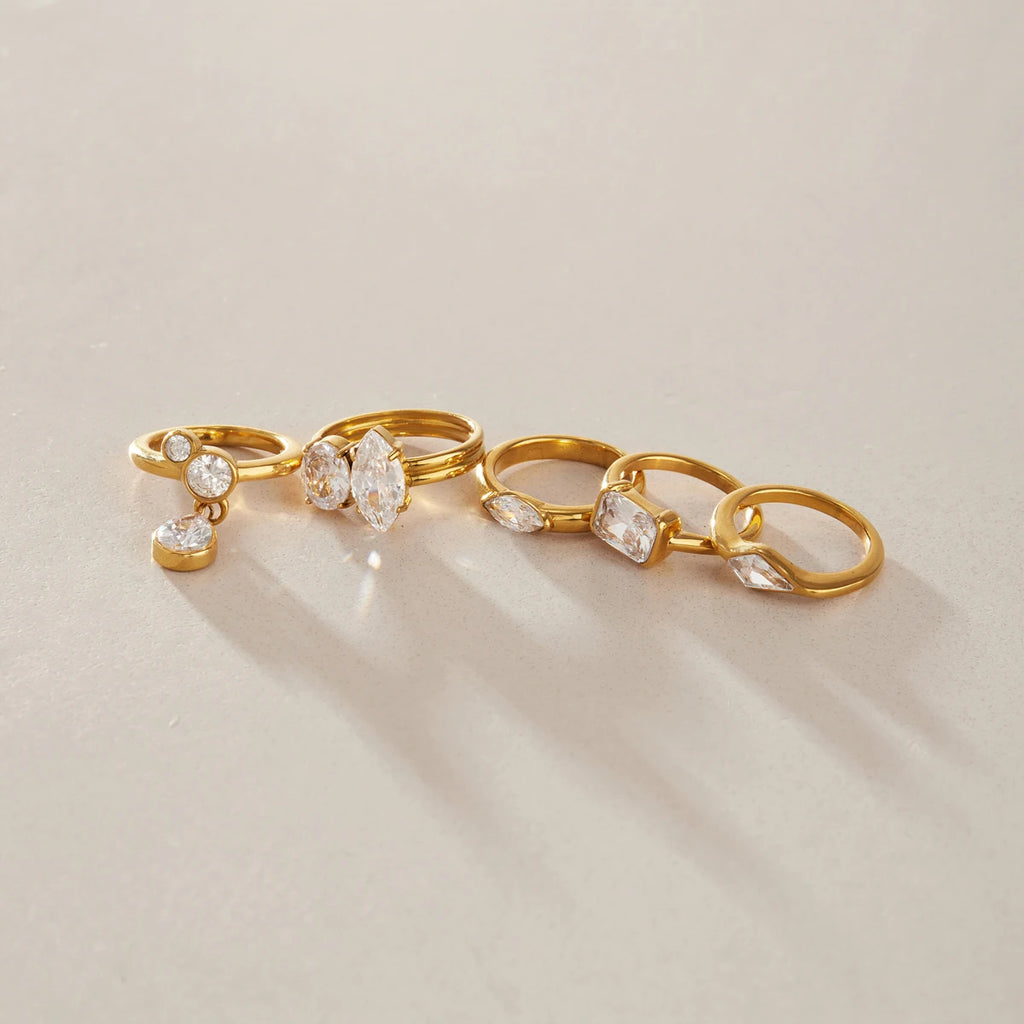 KIKA  Geometric Zircon Stackable Pinky Rings PVD 18K Gold Plated Stainless Steel 316L