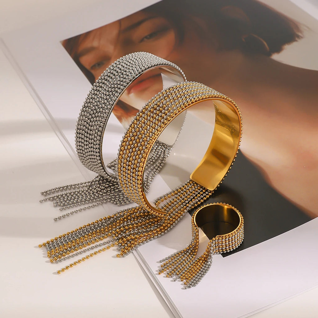 KKA Personality Tassel Cuff Bracelet Bangle Gold And Silver Color Blocked Chain Bracelet Women's