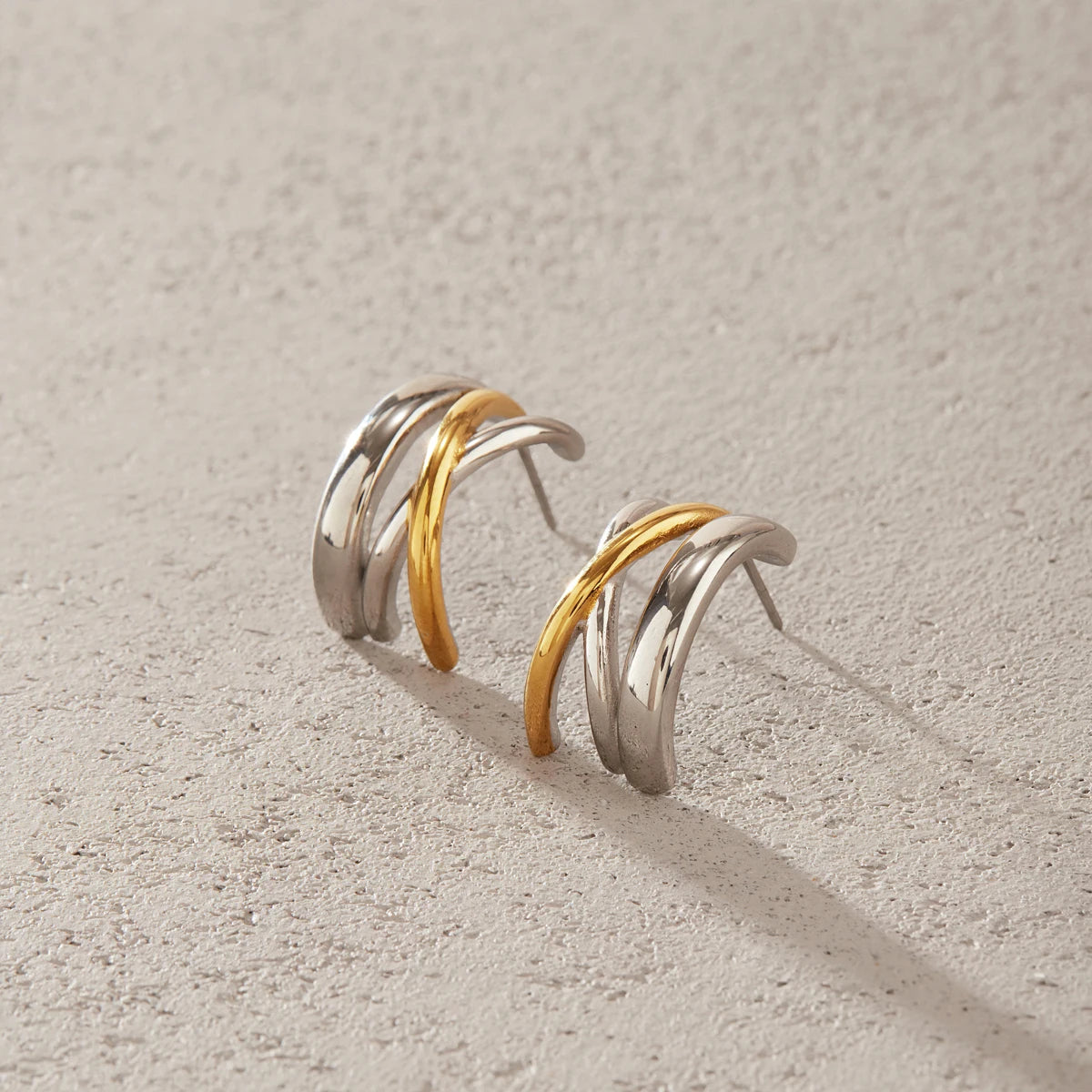 KIKA Mixed Color C Shape Stud Earrings 18K Gold PVD Plated Stainless Steel 316L