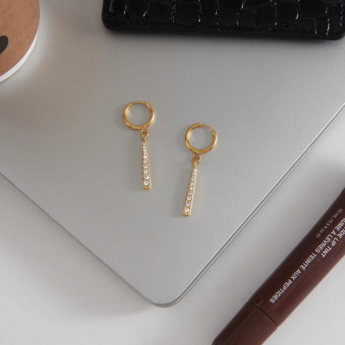 Kika White Rhinestone Droplet Pendant Earrings