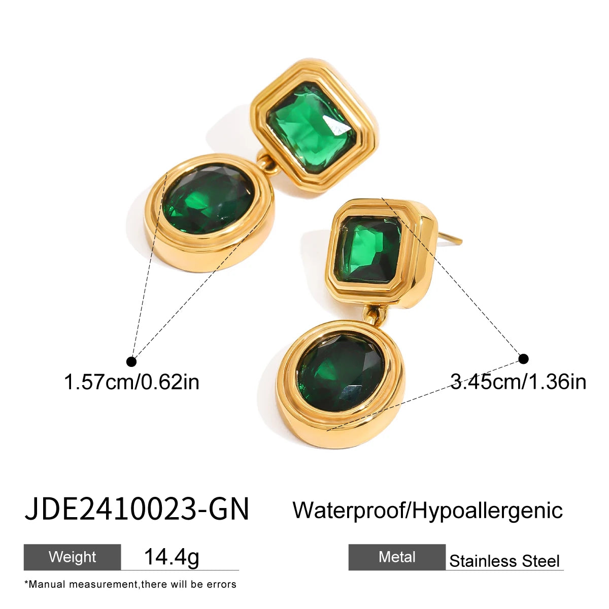 Retro Green Color Zircon Geometric Earrings