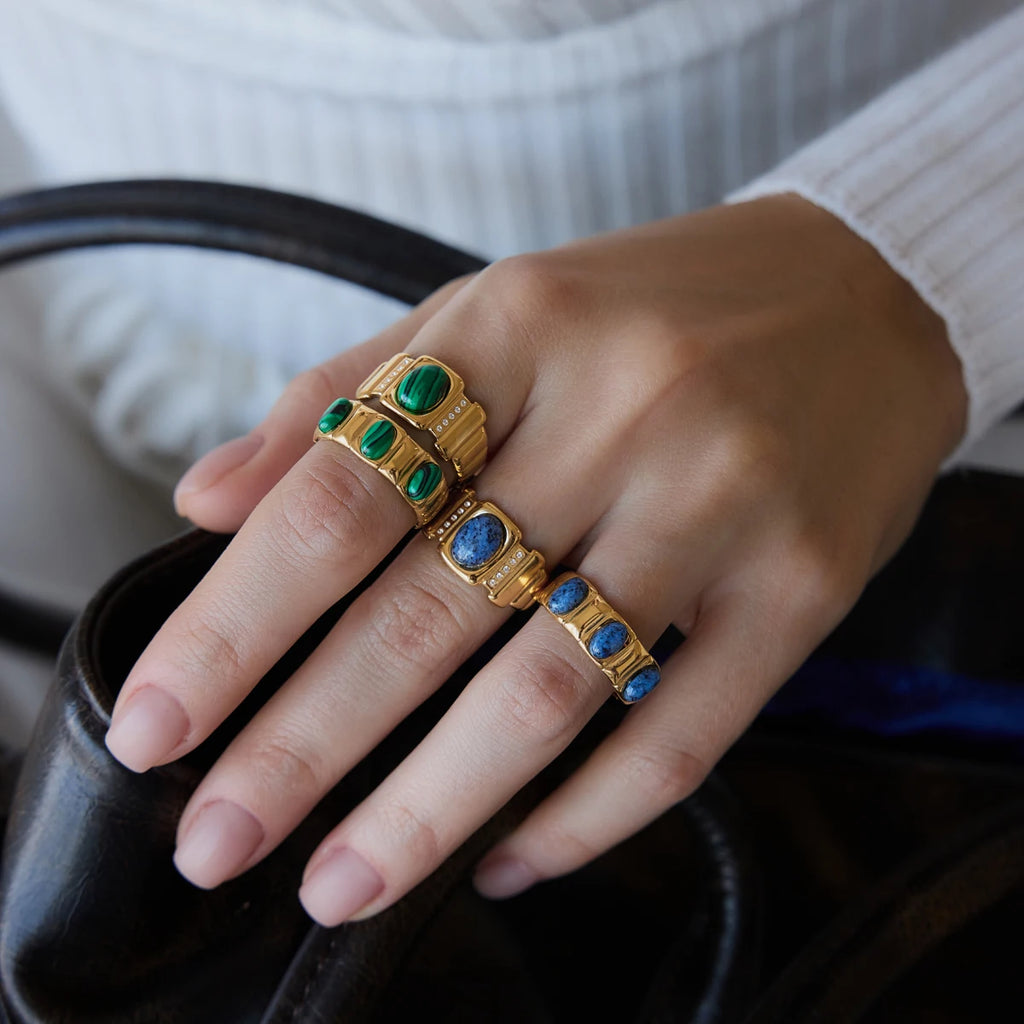 KIKA Lapis Lazuli Malachite Natural Stone Open Rings For Women 18K Gold PVD Plated Stainless Steel Rings Fashion Jewelry Gift