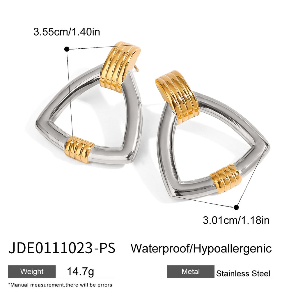 Minimalist Two tone Stainless Steel Thread Irregular Round Earrings