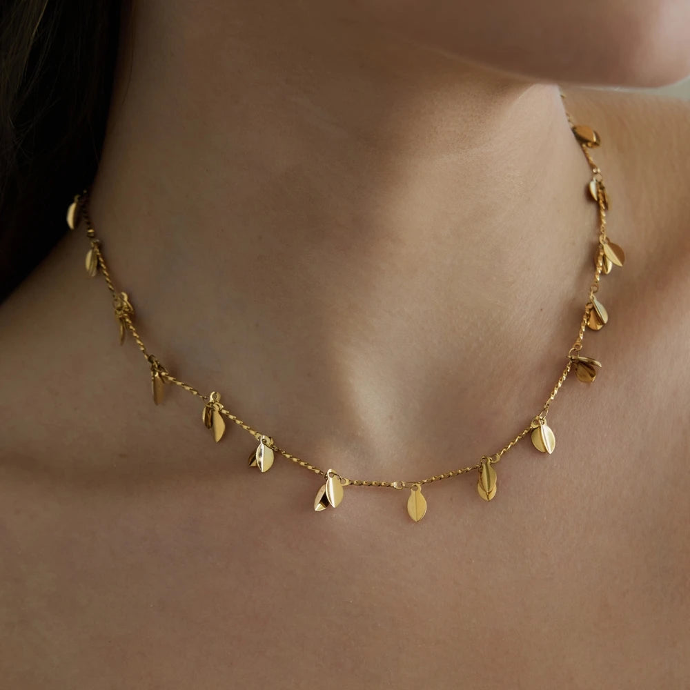 KIKA Classic Leaf Pendant Necklace For Women Waterproof 18K Gold PVD Plated Stainless Steel Neckace Fashion Jewelry Gift