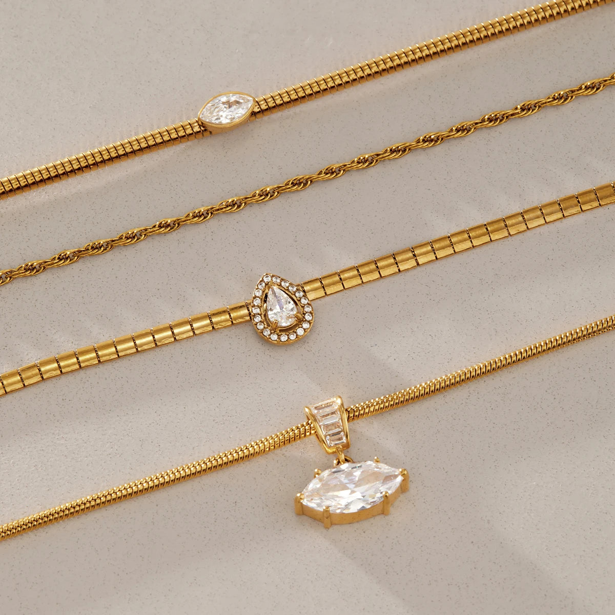 Kika Geometric Zircon Pendant Necklace Minimalist 18K Gold PVD Plated Stainless Steel 316L