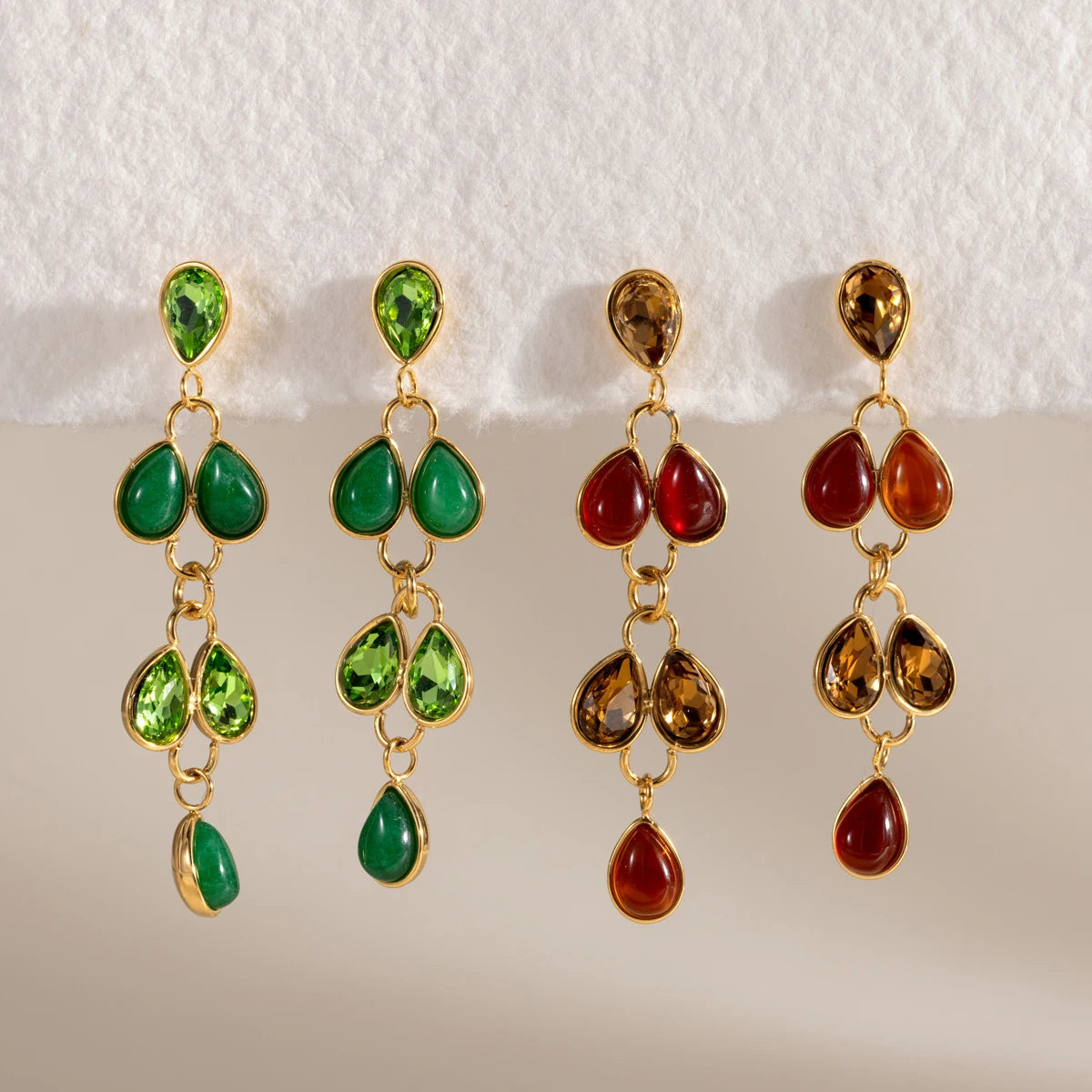 KIKA Water Drop Crystal Natural Stone Earrings For Women Minimalist 18K Gold Plated Stainless Steel Earrings Fashion Jewelry