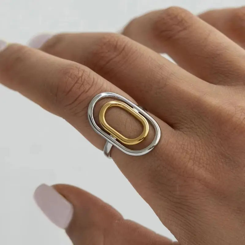 Kika Minimalist Oval Shape Mixed Color Open Rings