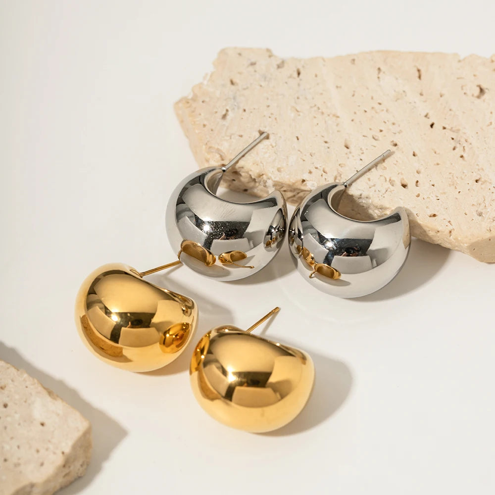 KIKA Stainless Steel 316L Chunky Stud Earrings for Women Statement Metal Texture Golden Geometric boucle