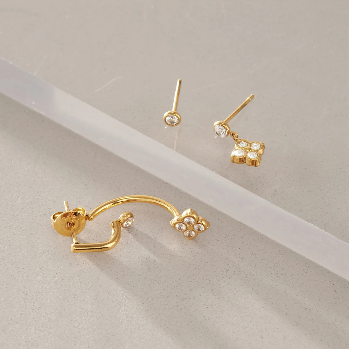 Kika 3 Pcs/Set Delicate Zircon Earrings Minimalist 18K Gold PVD Plated Stainless Steel 316L