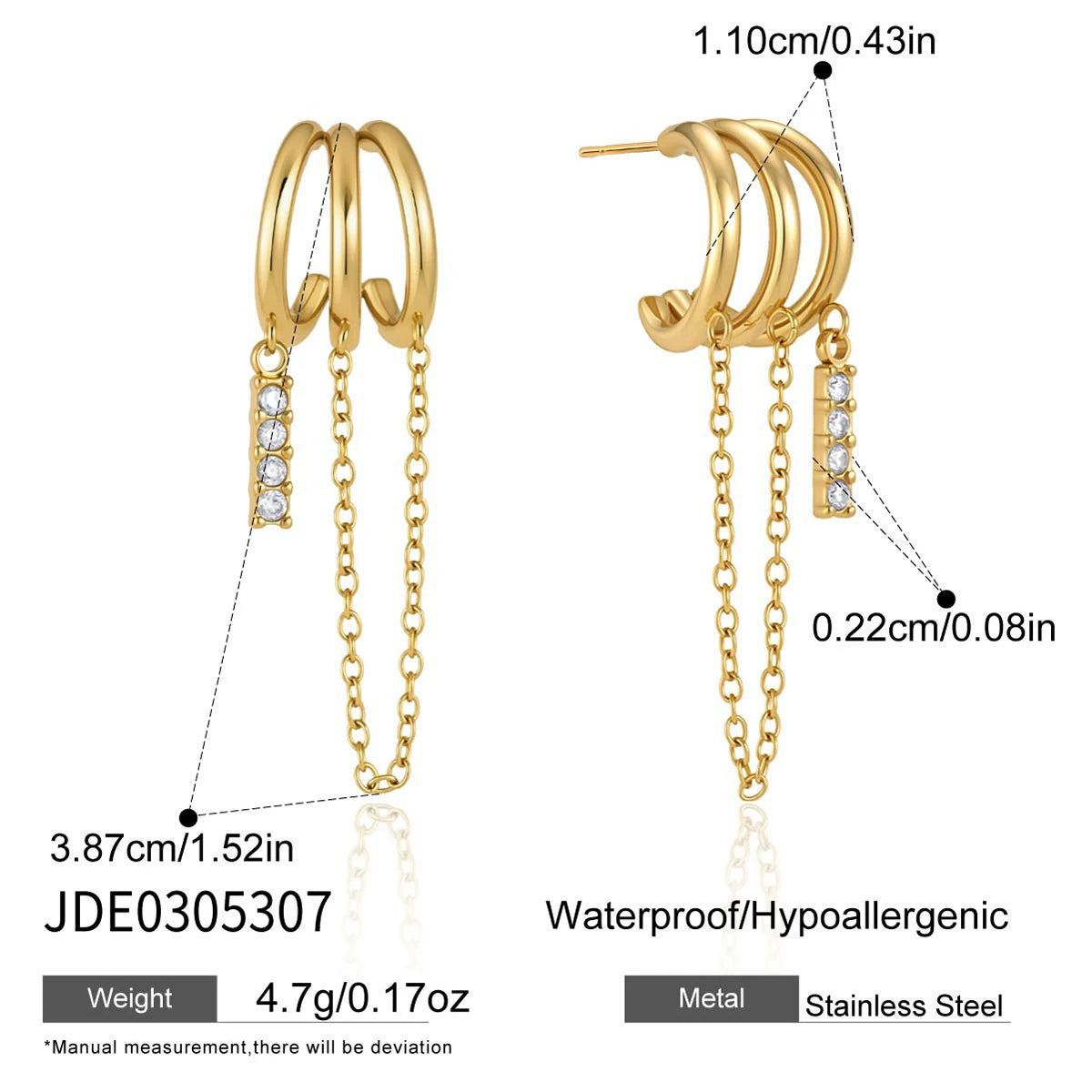 Kika Geometric Zircon Pendant Chains Tassel Earrings