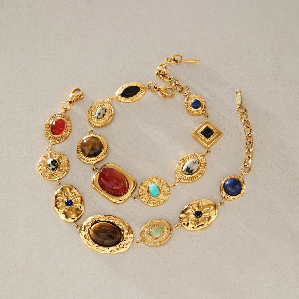 KIKA Vintage Mixed Natural Stone Bracelet For Women Waterproof 18K Gold PVD Plated Stainless Steel Bracelet Fashion Jewelry
